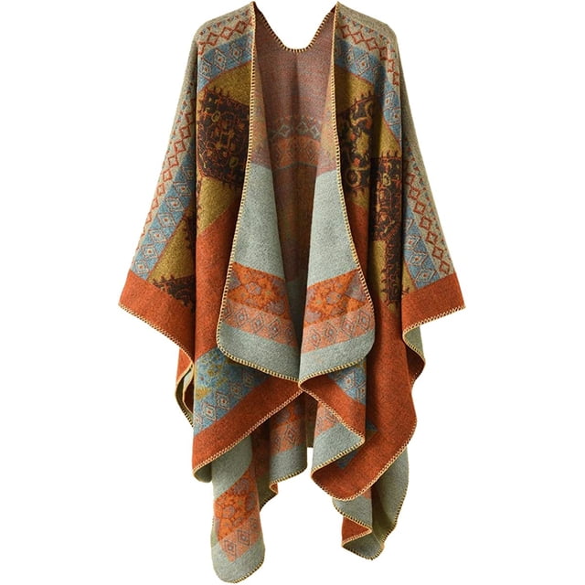 LinYooLi Women Shawl Wraps Warm Plaid Poncho Blanket Open Front Sweater Cardigan Cape Fall Winter Fleece Scarf Coat