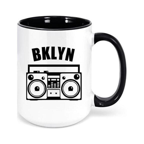 Brooklyn Coffee Mug, BKLYN, Boombox Cup, Brooklyn Cup, BKLYN Coffee Cup, Gift For Him, 90's Mug, Hip Hop Mug, Sublimated Design, Boombox Mug, BLACK