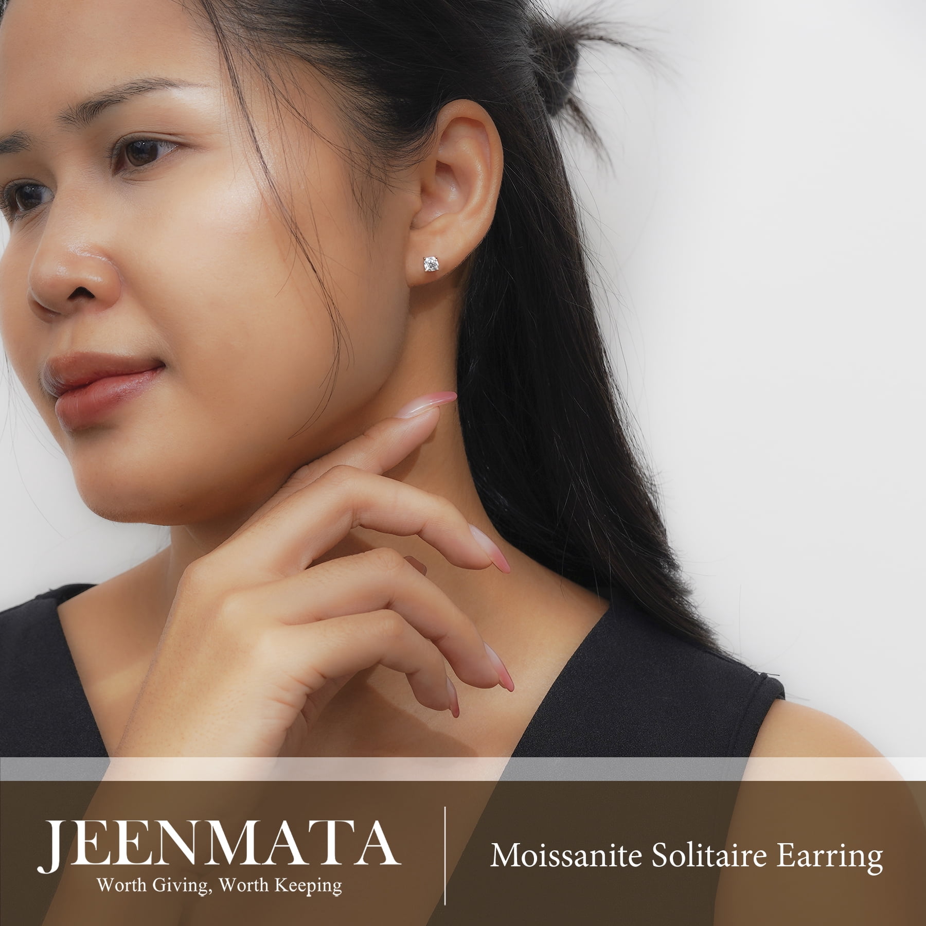 JeenMata 0.5 Carat Cushion Cut Moissanite 4 Prong Solitaire Stud Earrings in 18k Rose Gold Plating for Women