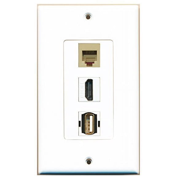 RiteAV - 1 Port HDMI 1 USB A-A 1 Phone RJ11 RJ12 Beige Wall Plate Decorative