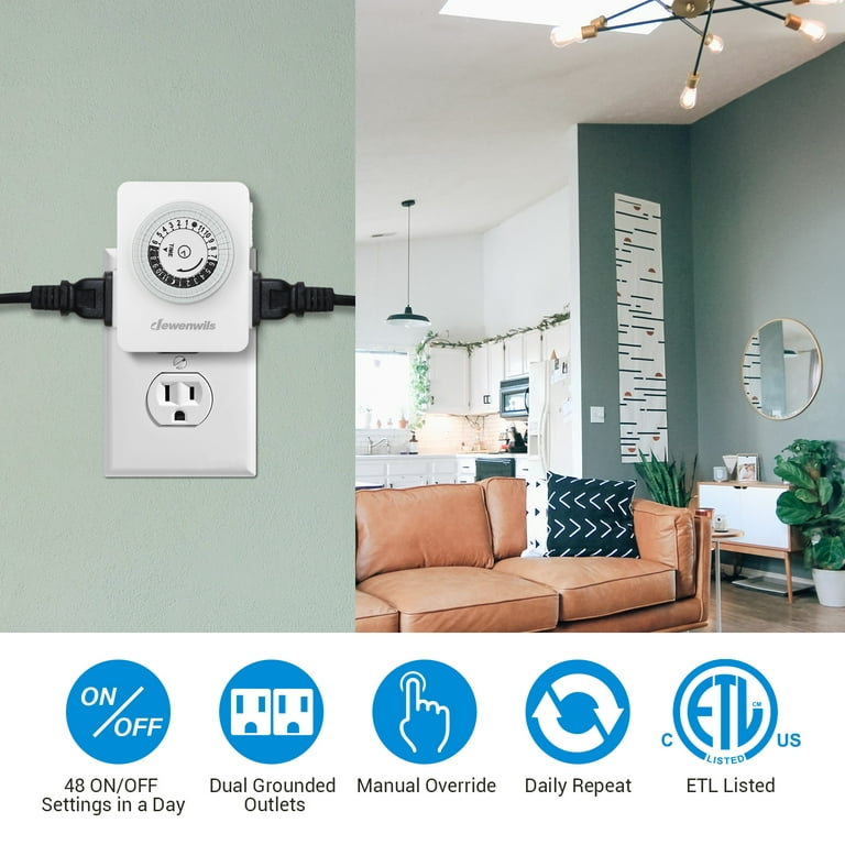 DEWENWILS 24-Hour Indoor Mechanical Outlet Timer, Timers for Electrical  Outlets with 2 Grounded Outlet, Daily On/Off Cycle, Plug in Timer for
