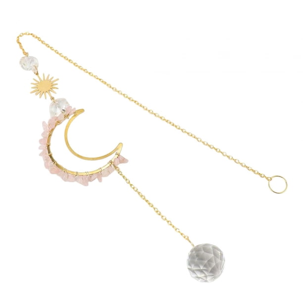 Colgante de luna con efecto arcoíris y carillón de viento de cristal, adorno para colgar en la ventana. Rosa
