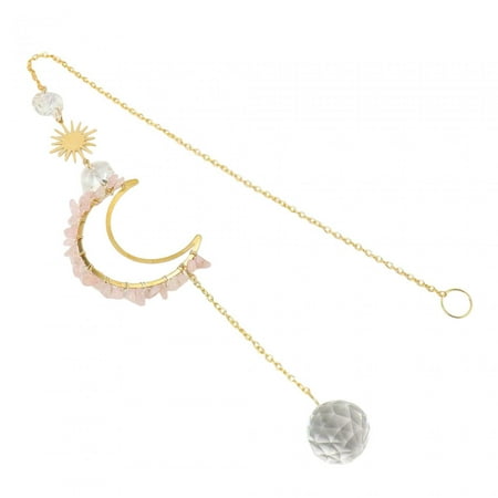 Moon Pendant for Window Crystal Wind Chime Pendant Decorative Rainbow Effect Ornament for Balcony Home Indoor Outdoor Bedroom Decor Pink