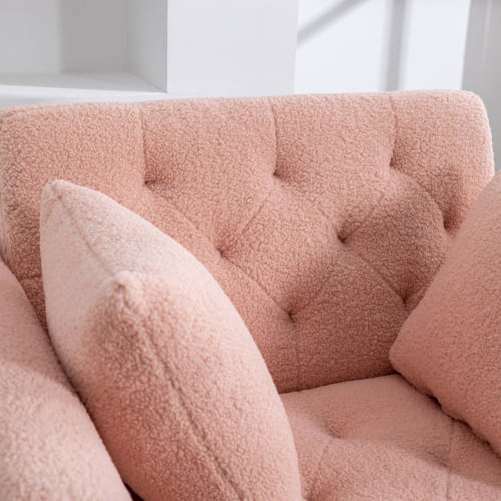 BSHTI36.61'' Wide Modern Accent Chair With 3 Positions Adjustable Backrest, Tufted Chaise Lounge Chair, Single Recliner Armchair Gold Legs For Living Room, Bedroom (Pink)