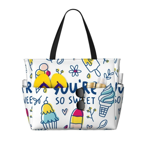 Fotbe You are so Sweet Bolsa de Viaje para Playa - Resistente al Agua, Bolsa Tote de Gran Capacidad y Ligera con 7 Bolsillos para Mujeres y Hombres