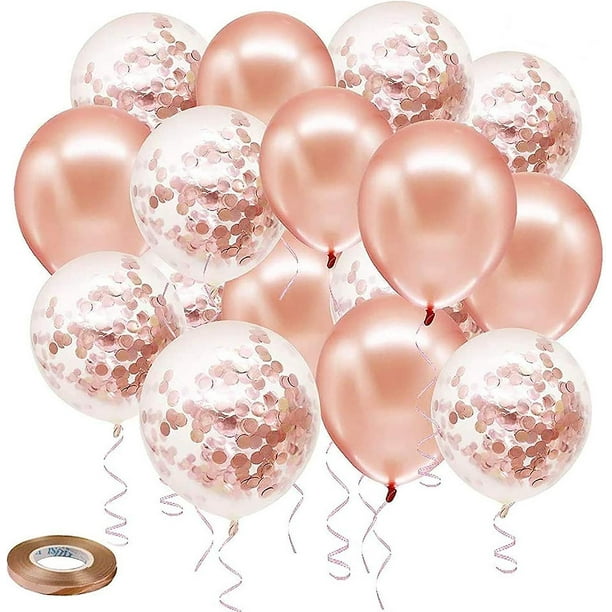 Globos de oro rosa de 12 pulgadas, 50 paquetes de globos de confeti de oro rosa, globos de fiesta de látex premium con cinta para cumpleaños, boda, baby shower, aniversar Afortunado Sencillez