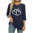 thumbnail image 4 of Womens Tops Plus Size 3/4 Sleeve Printing Round-neck Casual Fall Winter Blouse Shirts Top Navy, 4 of 5