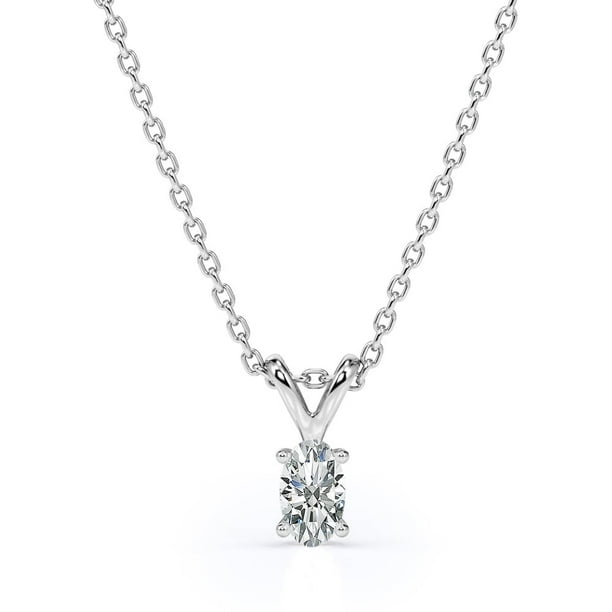 Collar con Colgante de Diamantes Ovalados de 0,25 Quilates JeenMata Baño en Oro Blanco de 18 K sobre Plata