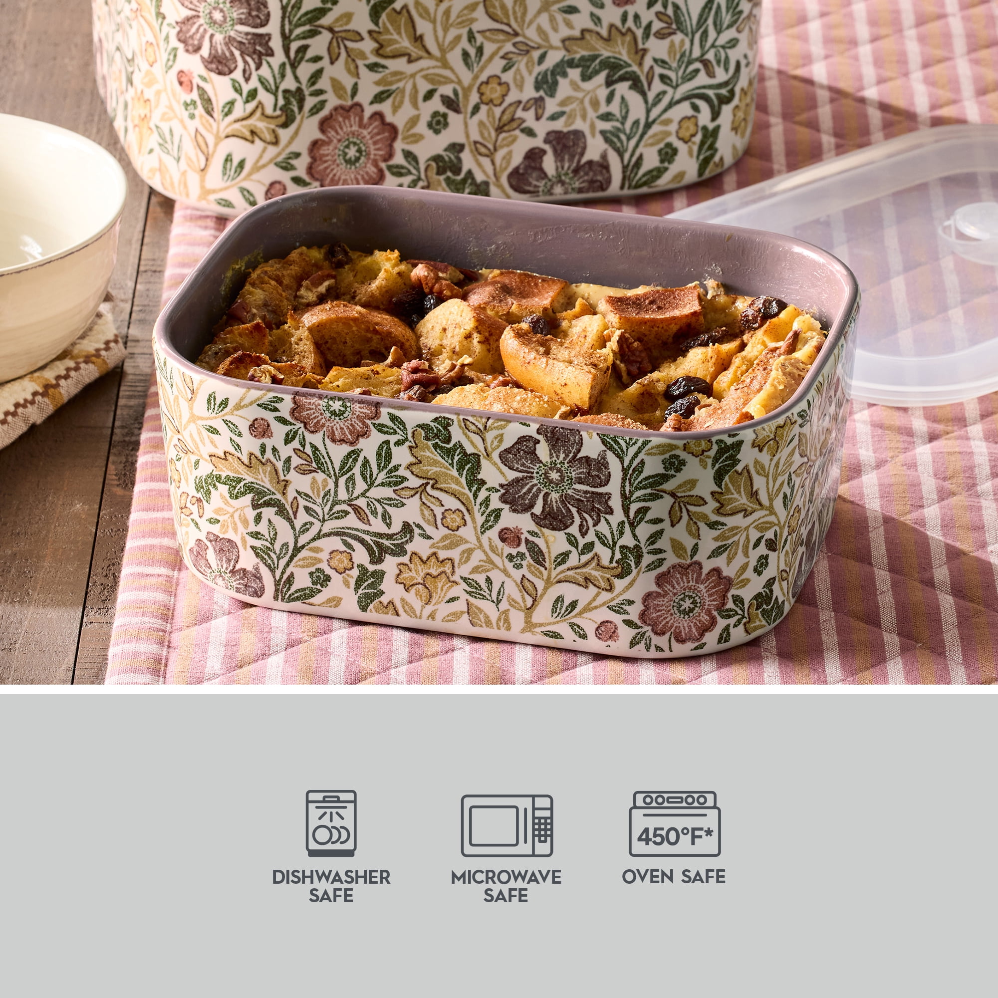 Better Homes & Gardens Edith Vine Floral 4-Piece Stoneware Baking Dish Set with Lids