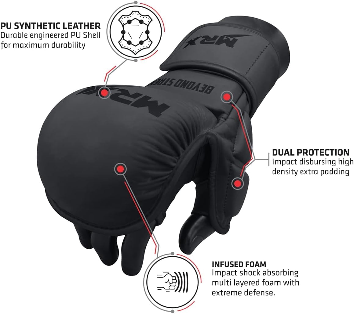 MRX MMA Grappling Gloves 7 OZ Boxing Punching Glove Mitts Black L/XL
