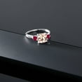 thumbnail image 5 of Gem Stone King 10K White Gold Peach Morganite and Red Created Ruby 3 Stone Engagement Ring for Women | 1.60 Cttw | Gemstone Birthstone | Cushion 7MM and 3MM (Size 9.5), 5 of 5