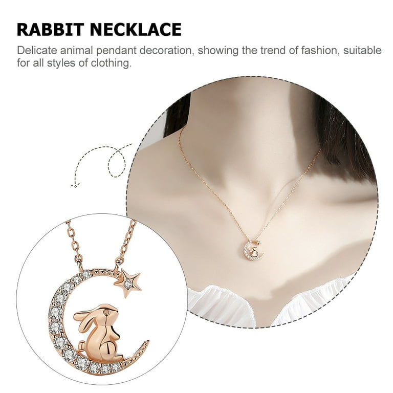 Necklace Bunny Rabbit Pendant Sparkling Animal Chain Moon Necklace Bunny Rabbit Pendant Sparkling Animal Chain Moon
