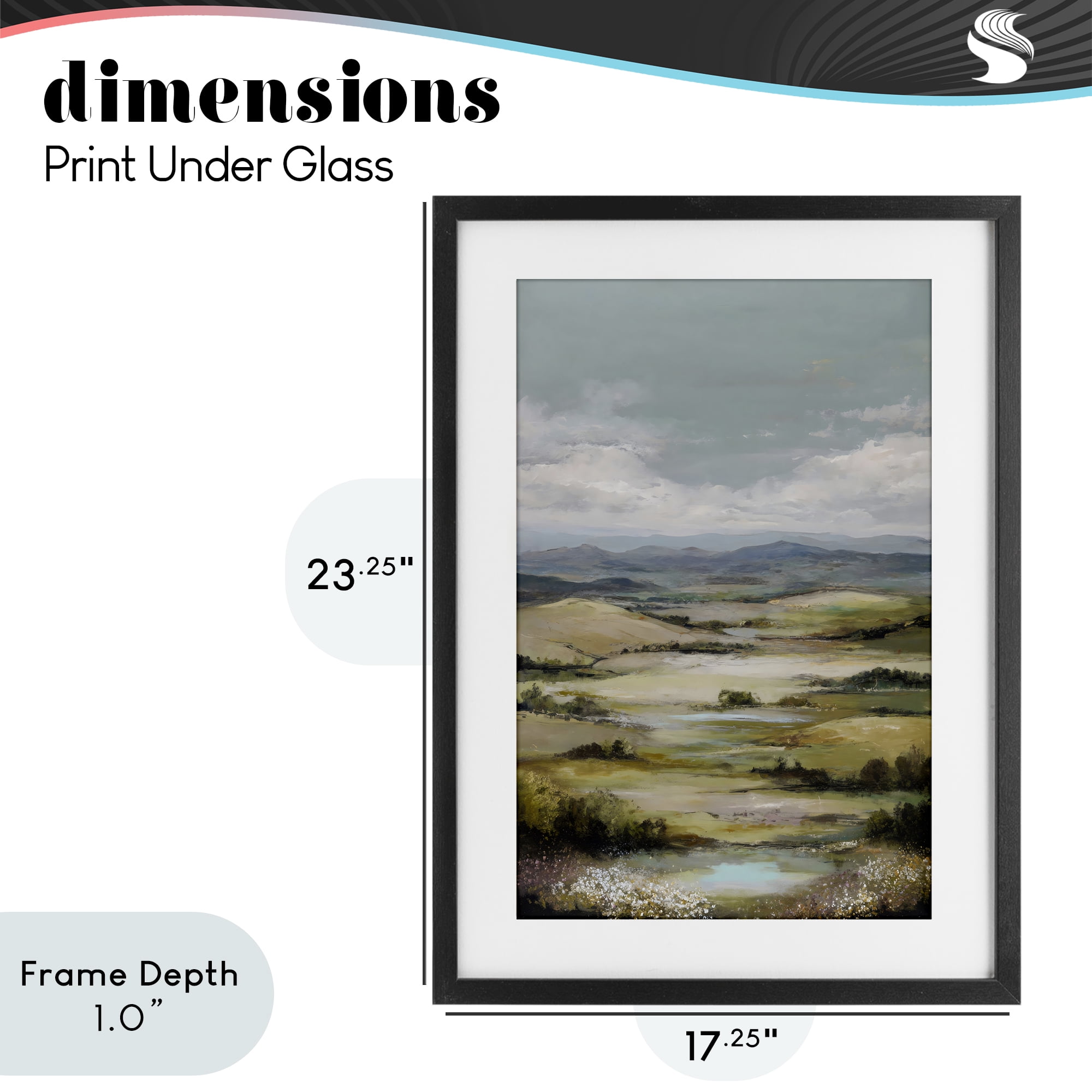 Stupell Industries Rolling Mountain Meadows Black Framed Print Under Glass, design by Petal Prints Design