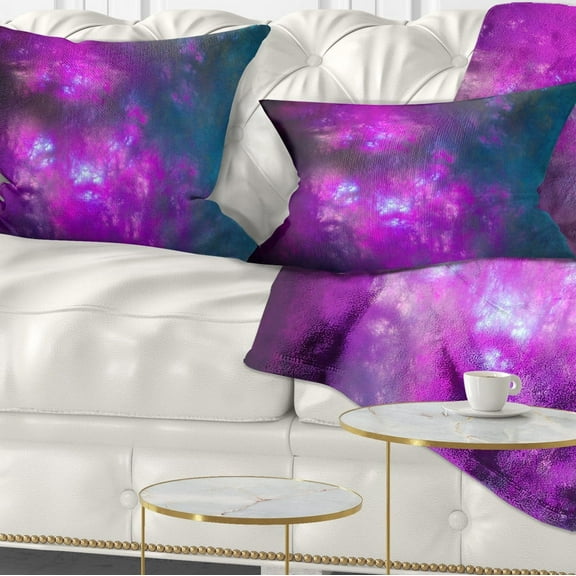 Designart Purple Blue Starry Fractal Sky - Abstract Throw Pillow - 12x20