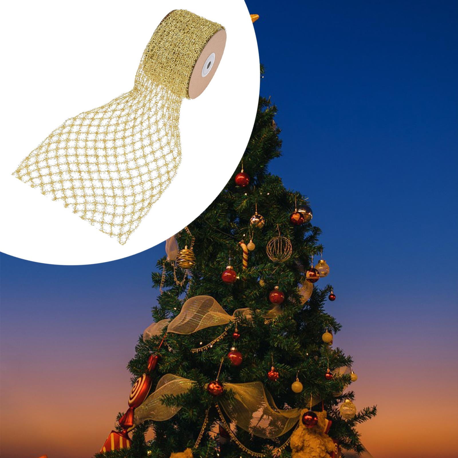 Yunhgft 1 Roll Glitter Wired Ribbon Home Decoration Stretchable Sparkling Trim Christmas Gold