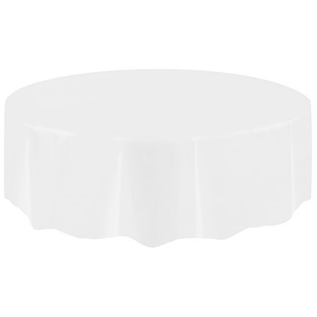 Birthday Tablecloth 2.13m Round Tablecloth Washable Polyester Table Cloth Decorative Table Cover for Wedding Party Dining Banquet Suitable for Most Round Tables White Tablecloth