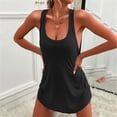 thumbnail image 2 of XDZJLR Women's Dresses Plus Size Tank Solid Color Mini U Neck Irregular Hem Off Shoulder Beach Skirt, 2 of 6