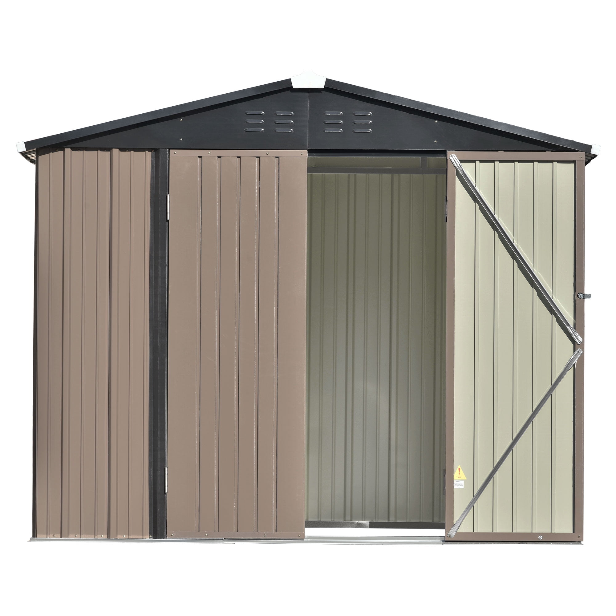 Storage Shed 8FT X 6FT, Outdoor Shed Garden Storage Shed Metal with Lockable Doors and Foundation Frame, Bike Shed for Patio Lawn Backyard Trash Cans