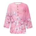 thumbnail image 7 of CYMMPU Business Work Blouses Plus Size Tunic Tops Basic Tees Floral Printed 3/4 Length Sleeve Button up Scoop Neck Summer Fall Vintage Shirts 2025 Clothes for Women Pink XL, 7 of 7
