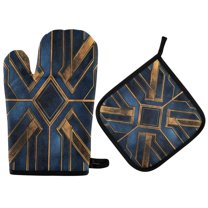 Yayeee Oven Mitts and Pot Holder Set of 4 Heat Resistant Kitchen Gloves Baking Hot Pad, Elegant Geometric Pattern