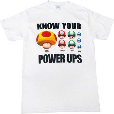 Mushroom Brown Apparel - Nintendo Mushrooms Know Your Power Ups Mens T-Shirt, Large