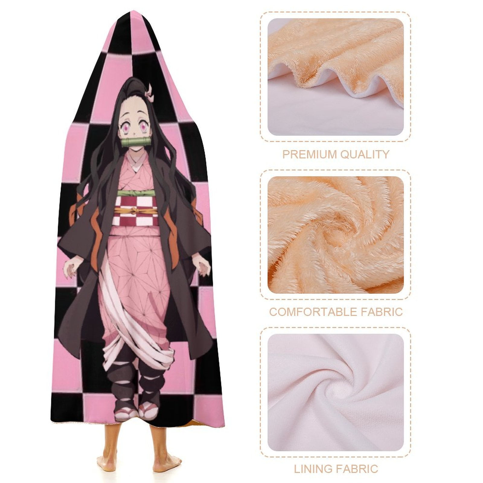 Kamado Nezuko Wearable Blanket Cloak Arctic Velvet Hooded Blanket Soft Fuzzy Hoodie Blanket Cape for Adults Kids 40"x50"