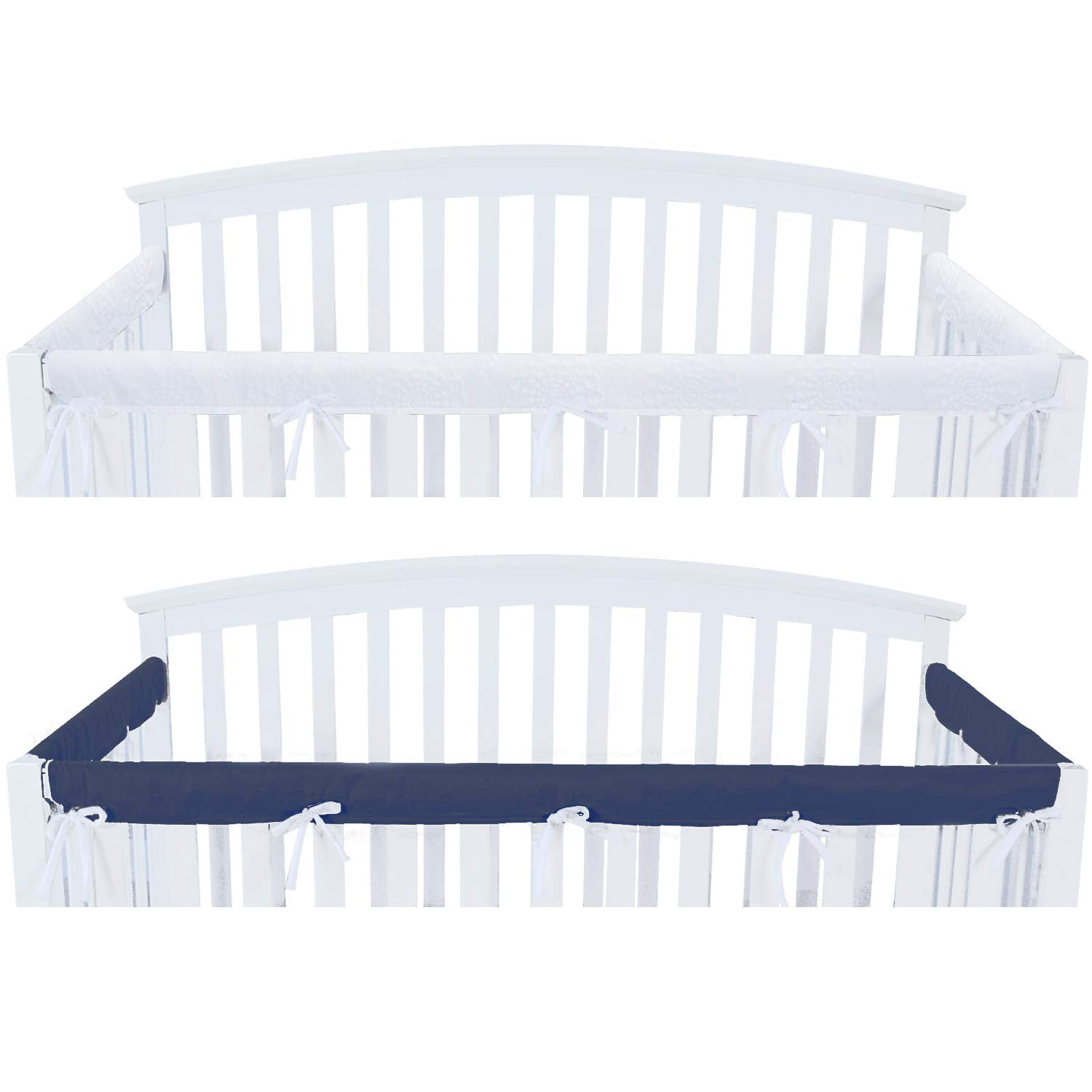 Measuring Up to 18 Around 100% Silky Soft Microfiber Polyester Blue/White Reversible TILLYOU 1-Pack Padded Baby Crib Rail Cover Protector Safe Teething Guard Wrap for Long Front Crib Rails 