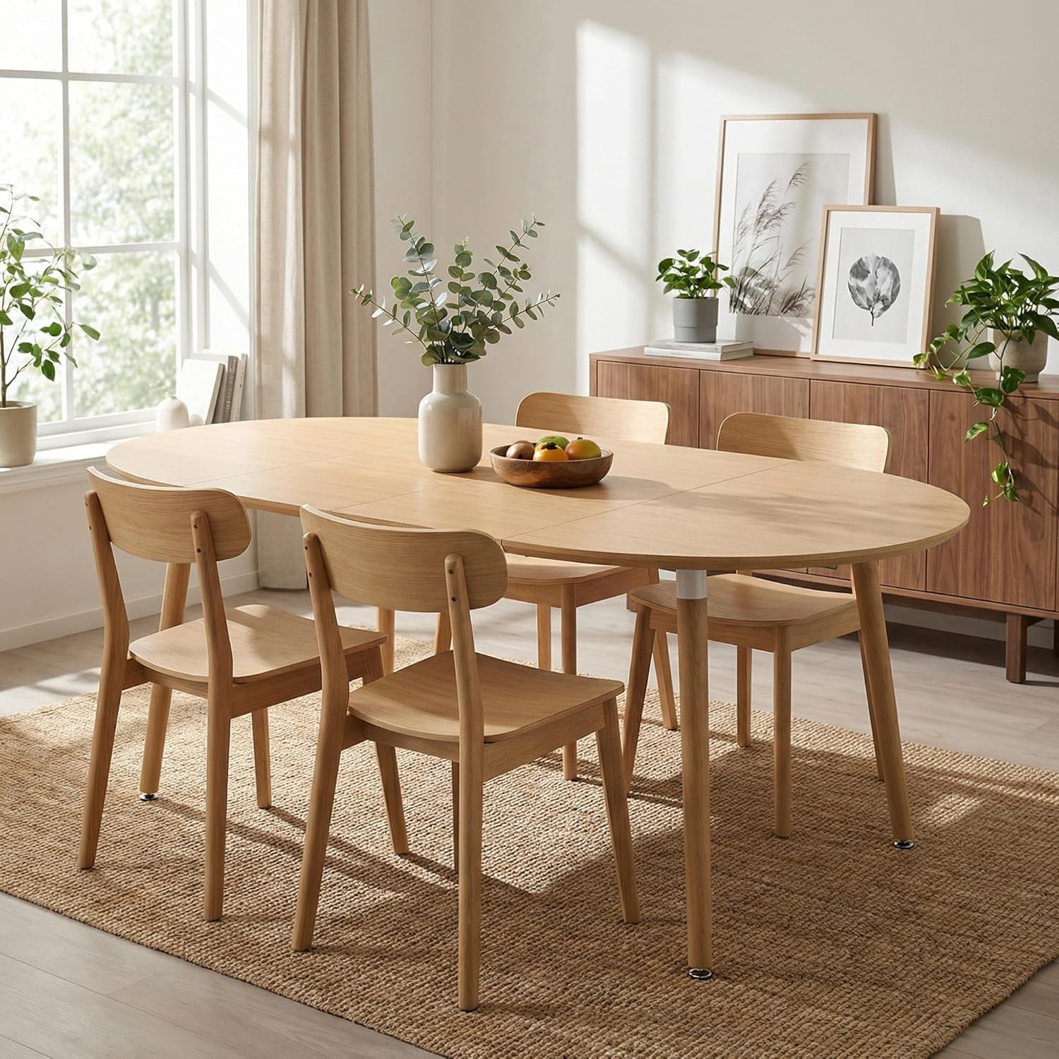 Lecut Expandable Dining Table, 39.3" Round Table to 70.8" Oval Dining Table, Wooden Farmhouse Kitchen Table with MDF Top, 4-8 Person Oak Dining Table for Home, Office