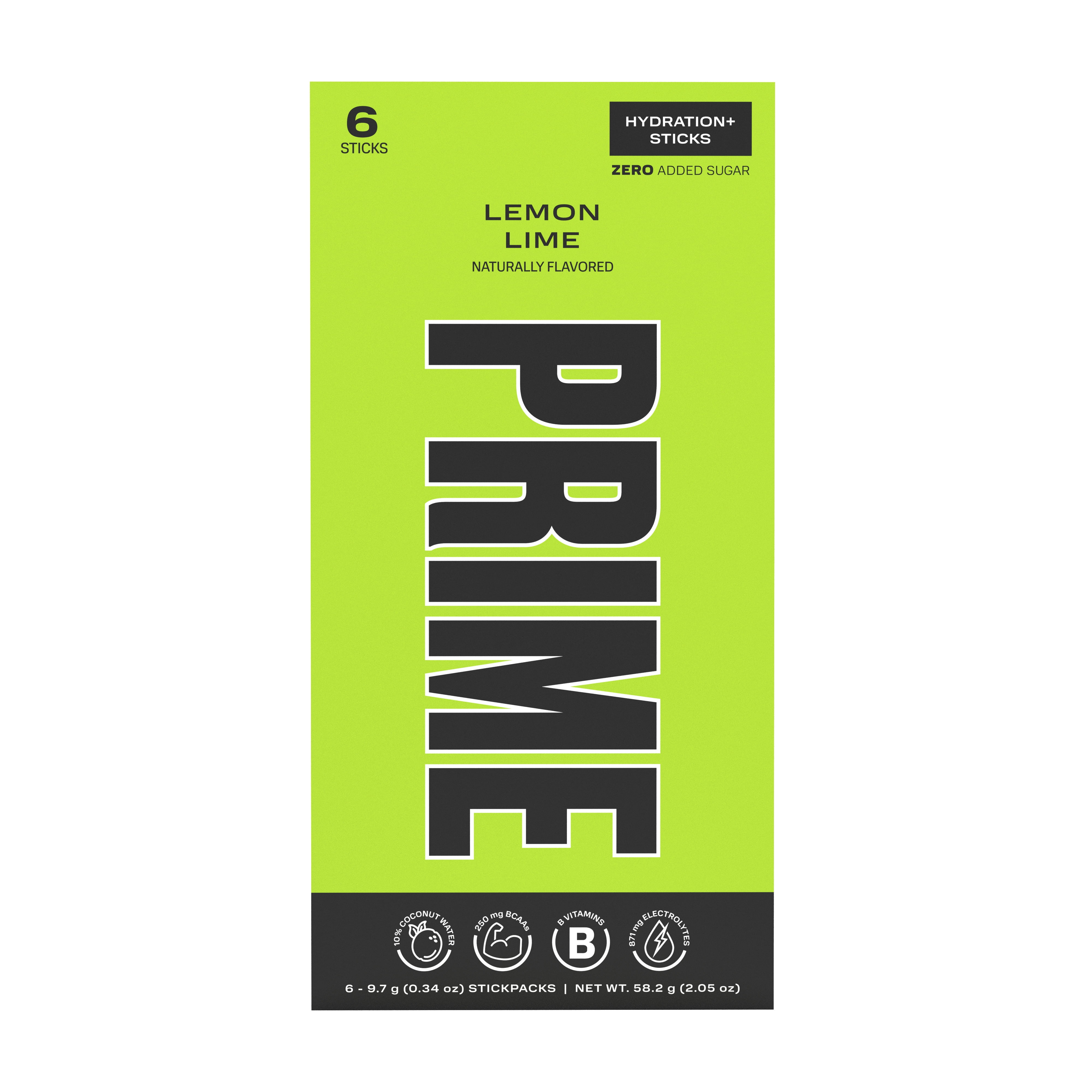 (2 pack) Prime Hydration Sticks, Lemon Lime, 6 Count, Electrolytes, Zero Sugar