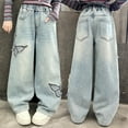 thumbnail image 2 of Tiijoy Girls Baggy Straight Leg Jeans Elastic Waist Denim Pants with Butterfly Patches, Sizes 5-6, 2 of 8