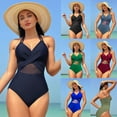 thumbnail image 4 of One-piece Swimsuit Women's Solid Color Mesh Bikini Sexy Swimsuit, 4 of 9