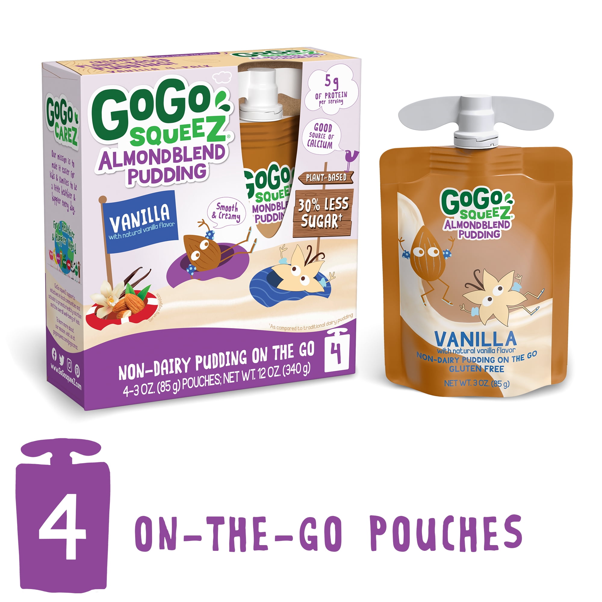 GoGo squeeZ Almond Blend Pudding, Vanilla Pudding, 3 oz, 4 pk Walmart