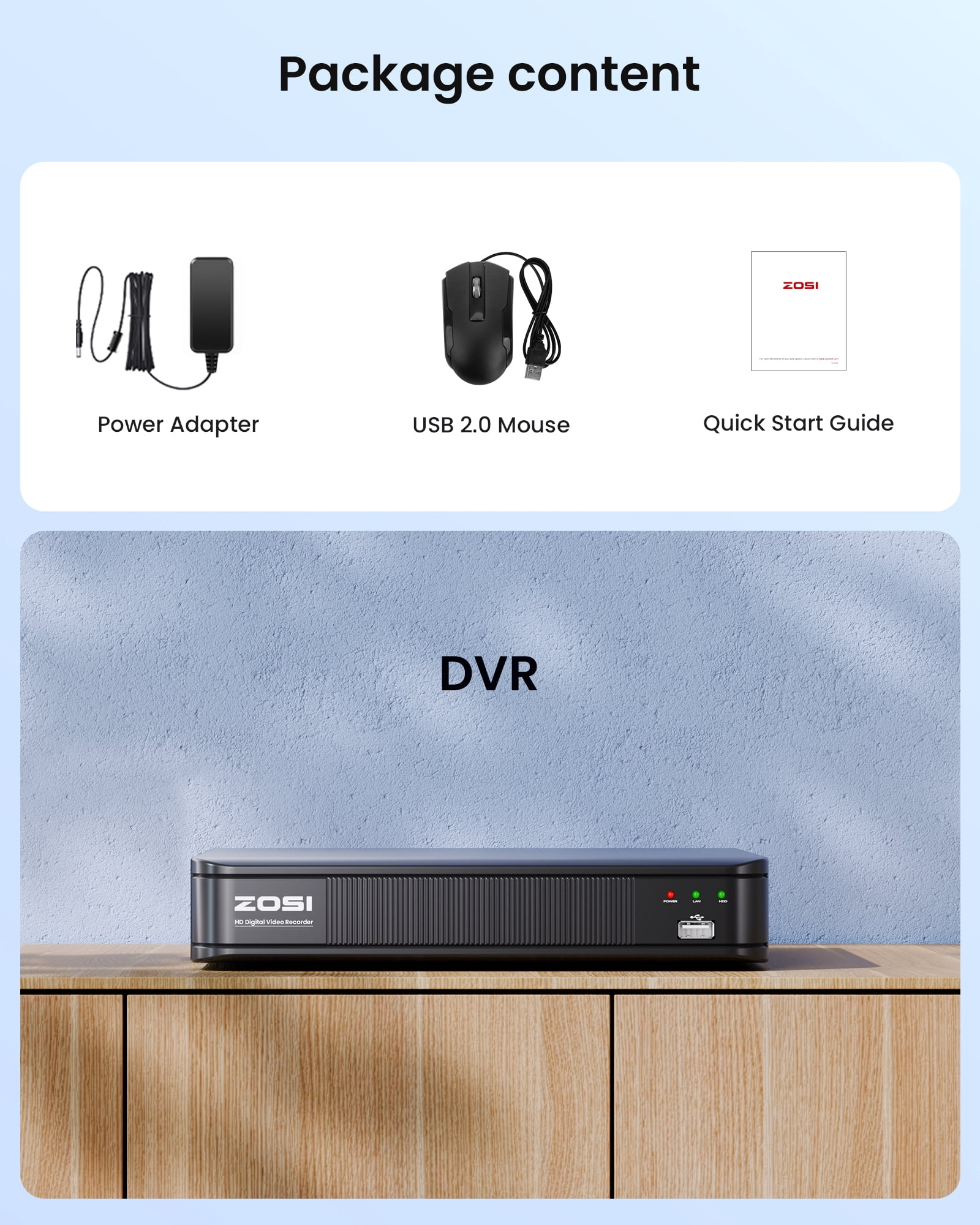 ZOSI 8 Channel 5MP 3K Lite H.265+ CCTV DVR Recorder with 500GB SSD, Hybrid 4-in-1 TVI/CVI/AHD/Analog 1080p HD Surveillance DVR for Security Camera, AI Human Vehicle Detect, Alert Push, Remote Access