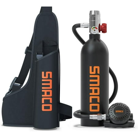 SMACO Mini Scuba Tank 1L Scuba Tank Support About 20 Minutes S400 Scuba Diving Tank Diving Equipment Black