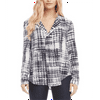 Karen Kane Women's Half Placket Shirt Plaid Blue Size Small