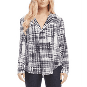 Karen Kane Women's Half Placket Shirt Plaid Black-White Size XS