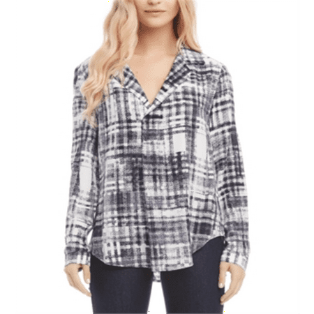 Karen Kane Women's Half Placket Shirt Plaid Black-White Size XS