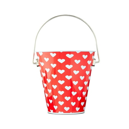 Valentine's Day Red and White Heart Tin Pail, by Way To Celebrate