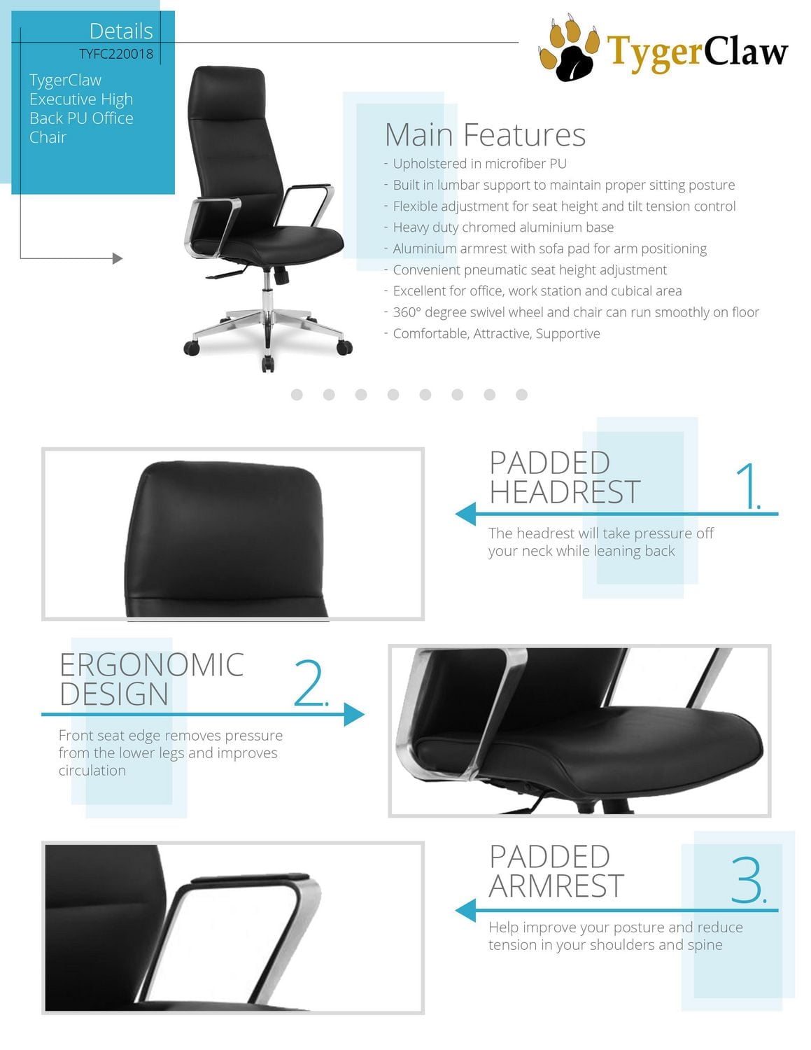 TygerClaw High Back Microfiber PU Office Chair