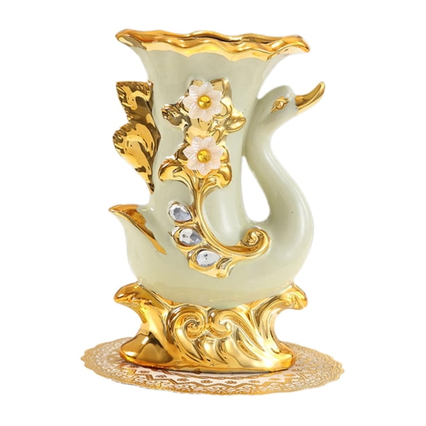 Jarrón de flores de lujo de estilo europeo, moderno arreglo floral para el hogar y la oficina, dorado Cisne derecho