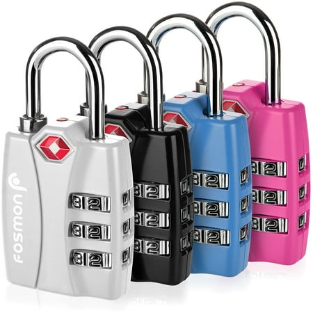 TSA Approved Luggage Locks, Fosmon 4 Pack 3 Digit Combination for Travel Bag, Suit Case, Lockers, Gym, Bike (Best Travel Case For Suits)