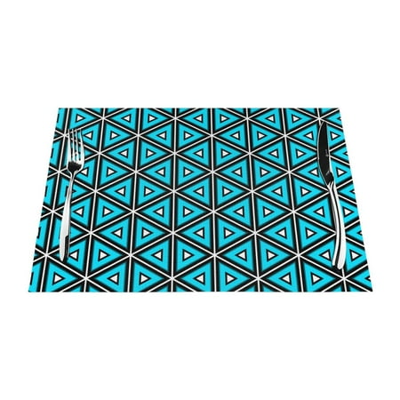 

ZNDUO Placemats 4 PCS Heat Resistant Stain Resistant Woven PVC Insulation Placemats Durable Washable Elegant Table Mats for Dining-Blue Texture Geometry 18 x12