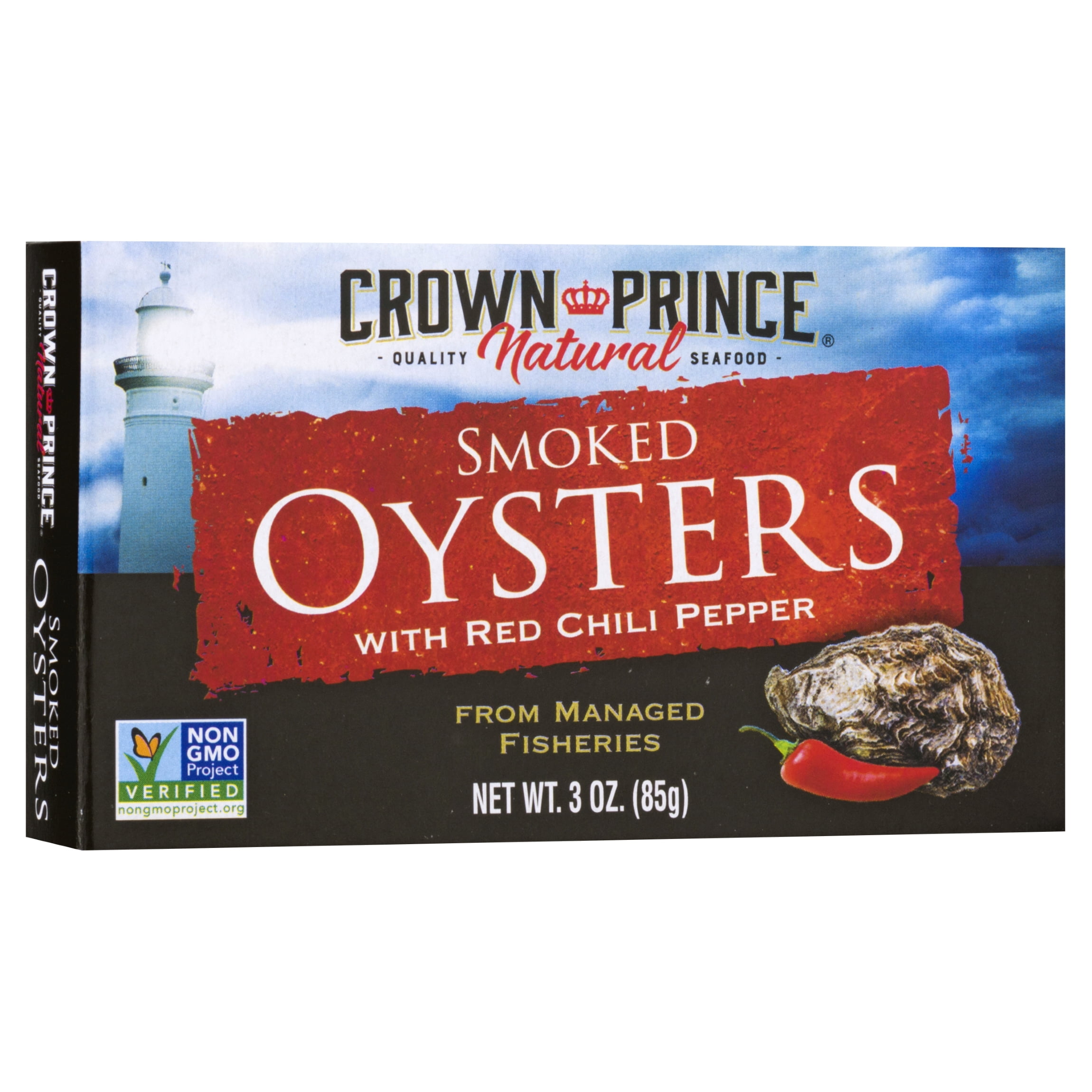 (3 pack) Crown Prince Natural Smoked Oysters with Red Chili Pepper, 3 oz Can
