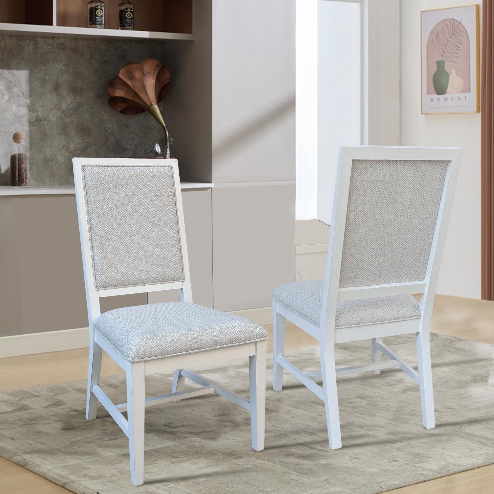 Solid Wood Traditional Dining Chair, Set of 2, Chalk
