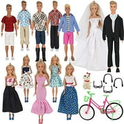 ZTWEDEN 33Pcs Doll Clothes and Accessories for 12 Inch Boy and Girl Doll, Includes 20 Wear Clothes Shirt Jeans Suit and Wedding Dresses, Glasses Earphones Dog and Bike for 12'' Boy Girl Doll