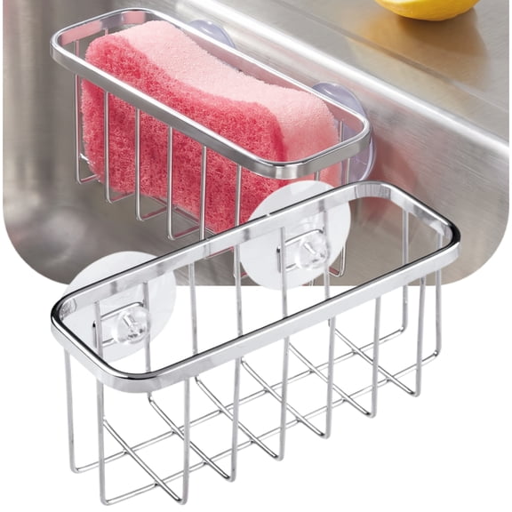 Stainless Steel Dish Sponge Holder with Suction Cups for Kitchen Sink, Rust-Resistant Sink Caddy for Sponges and Scrub Brushes, 5.75 Inch
