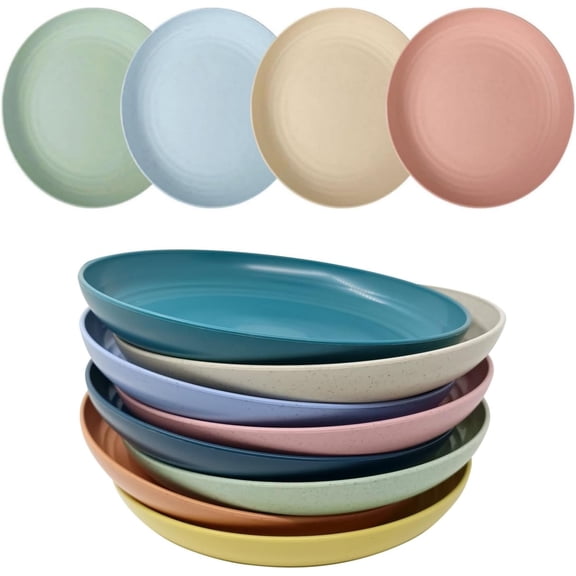 Wheat Straw Plates, Lightweight Unbreakable Dinner Dishes Plates Set Dishwasher & Microwave Safe (8in,8PCS)