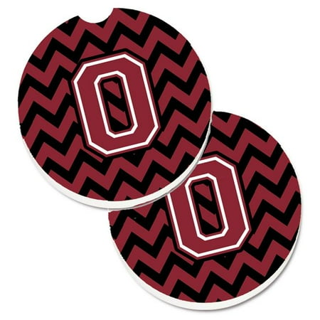 

Letter O Chevron Garnet & Black Set of 2 Cup Holder Car Coaster
