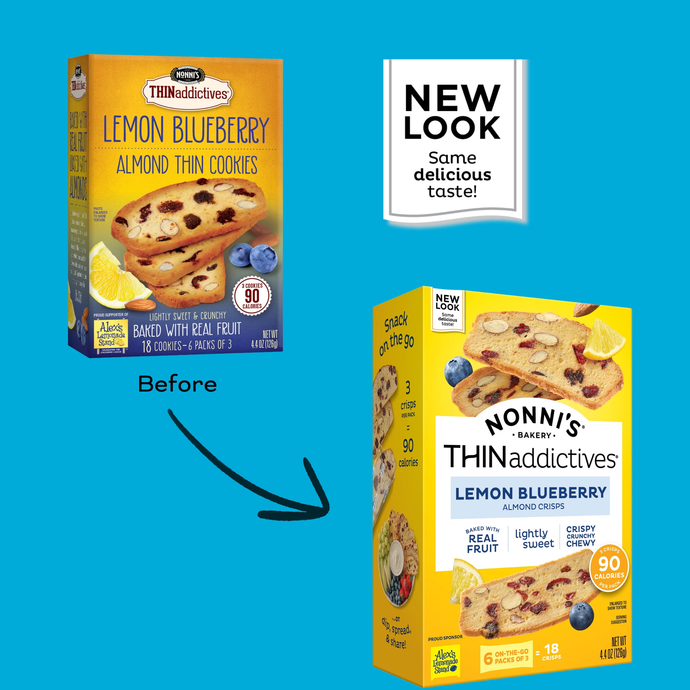 (3 pack) Nonni's Bakery THINaddictives Lemon Blueberry, Almond Cookie Crisps, 6 Packs of 3, 18 Count, 4.4 oz.