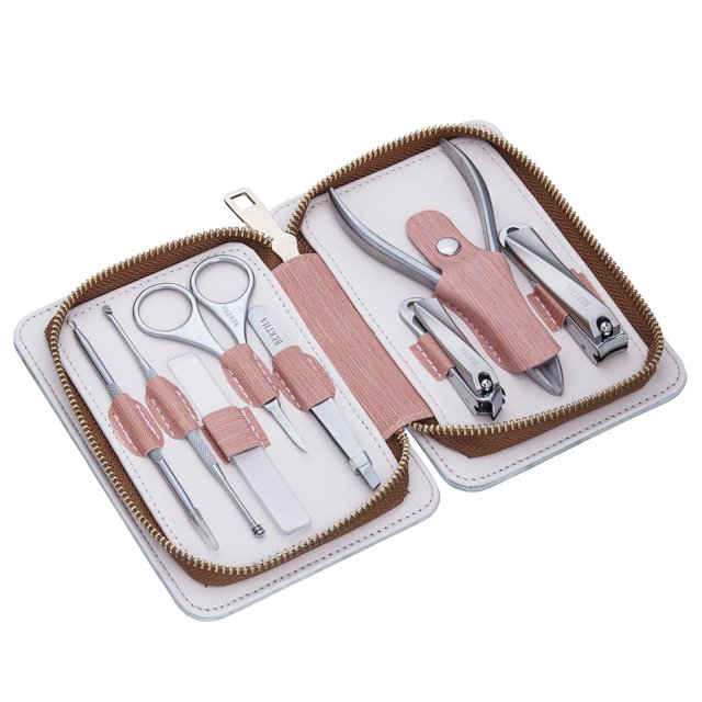 Kit de aseo Bertha Melina de acero quirúrgico de 8 piezas con funda